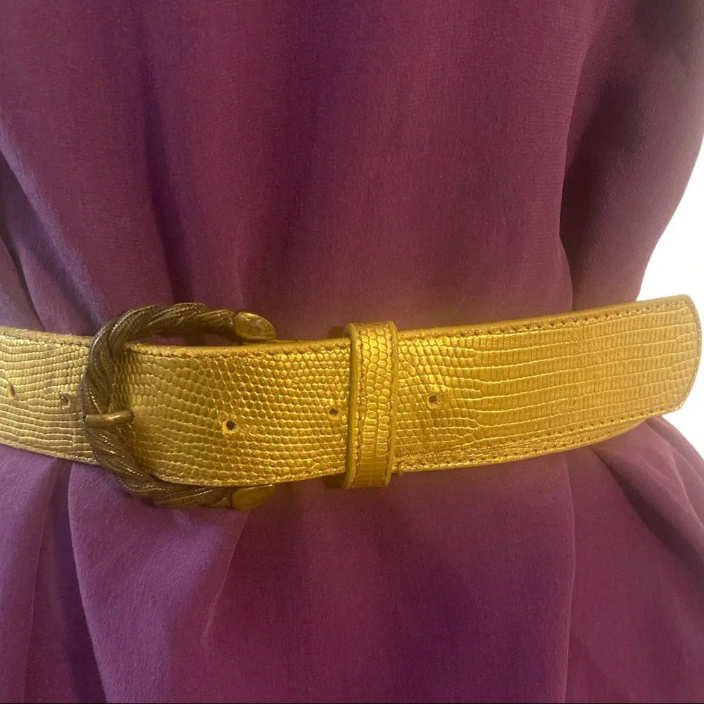 Philosophy di Alberta Ferretti Gold Embossed‎ Leather Belt, Sixe 38 IT, Small
